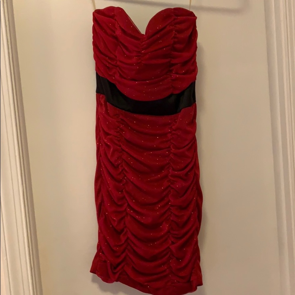 Charlotte Russe Red Glitter Ruched Mini Dress